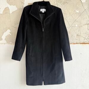 Calvin Klein Jacket Angora Wool‎ Blend Car Coat Black Winter Minimalist Womens 6